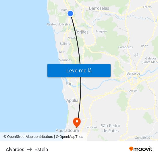 Alvarães to Estela map