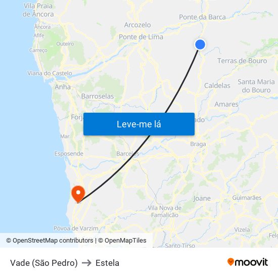 Vade (São Pedro) to Estela map