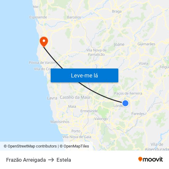 Frazão Arreigada to Estela map