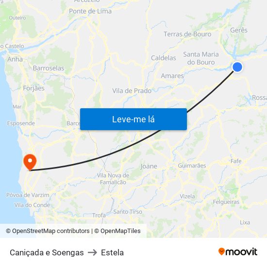 Caniçada e Soengas to Estela map