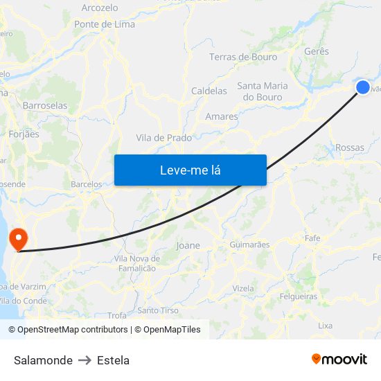 Salamonde to Estela map