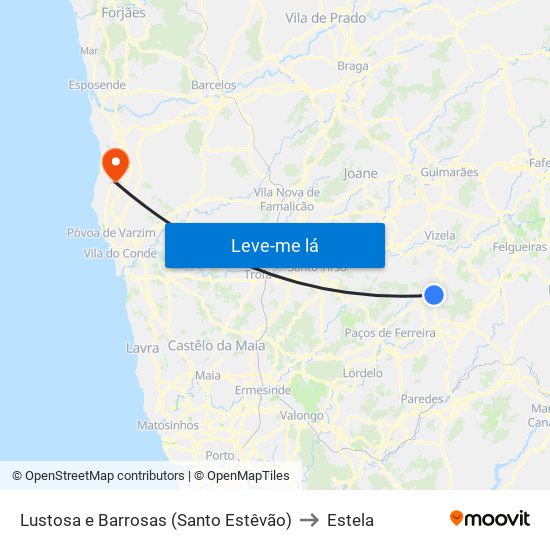 Lustosa e Barrosas (Santo Estêvão) to Estela map