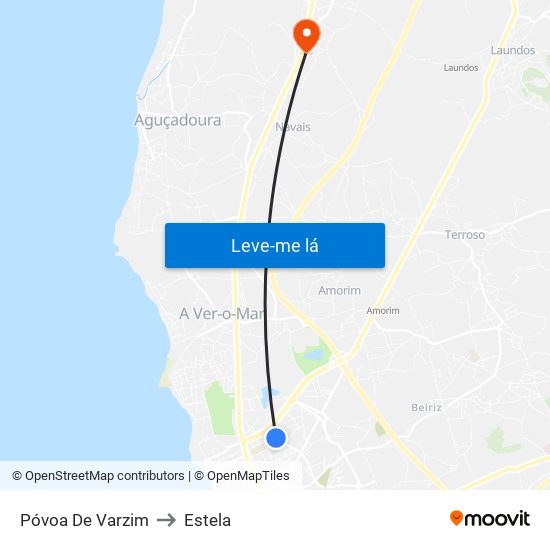 Póvoa De Varzim to Estela map