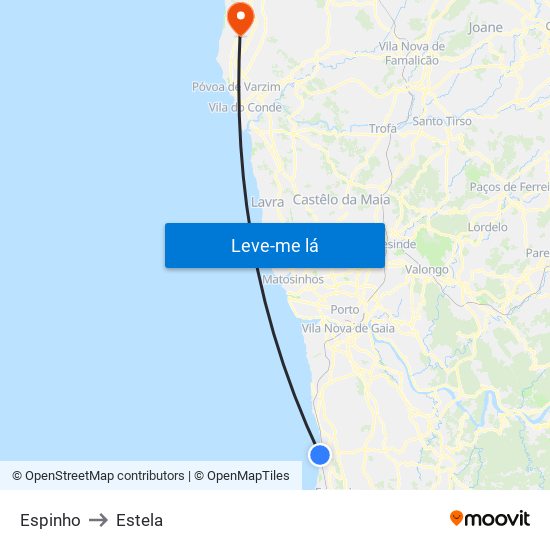 Espinho to Estela map