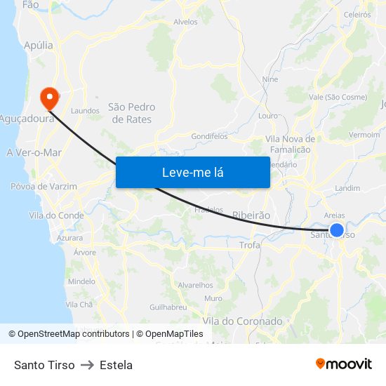 Santo Tirso to Estela map