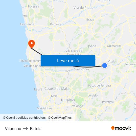 Vilarinho to Estela map