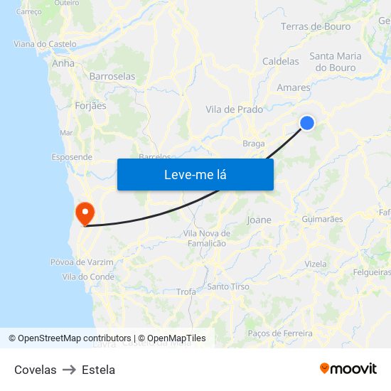 Covelas to Estela map
