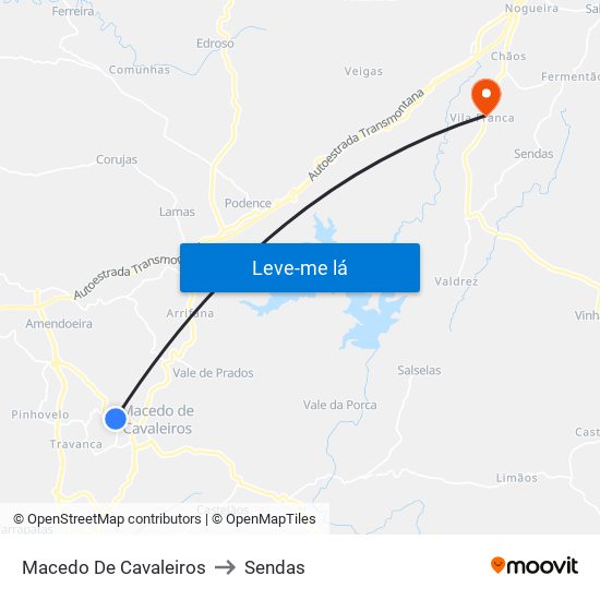 Macedo De Cavaleiros to Sendas map