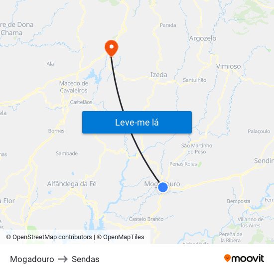 Mogadouro to Sendas map