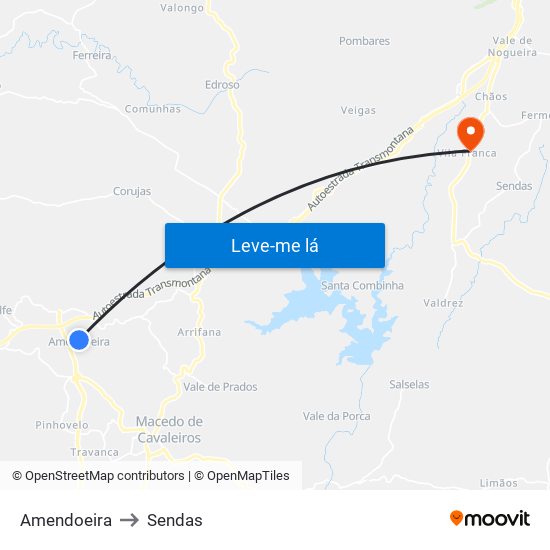 Amendoeira to Sendas map