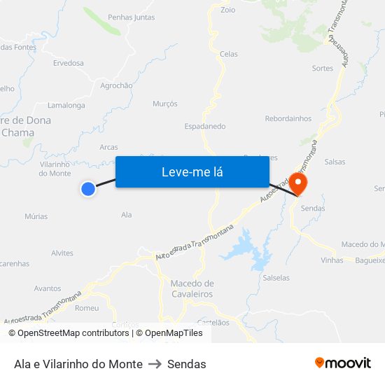 Ala e Vilarinho do Monte to Sendas map