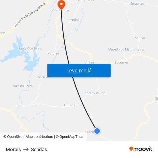 Morais to Sendas map