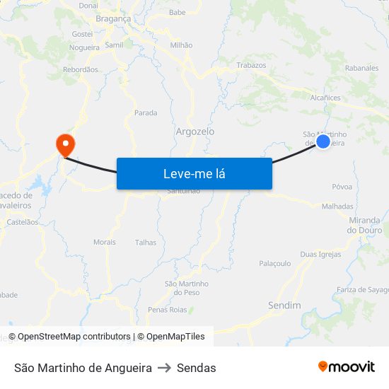São Martinho de Angueira to Sendas map