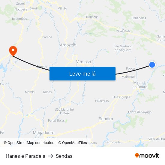 Ifanes e Paradela to Sendas map