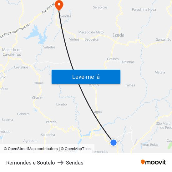 Remondes e Soutelo to Sendas map