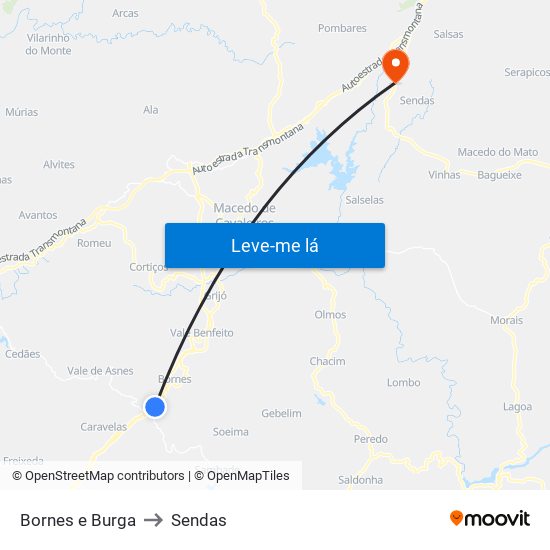 Bornes e Burga to Sendas map