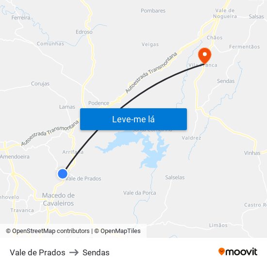 Vale de Prados to Sendas map