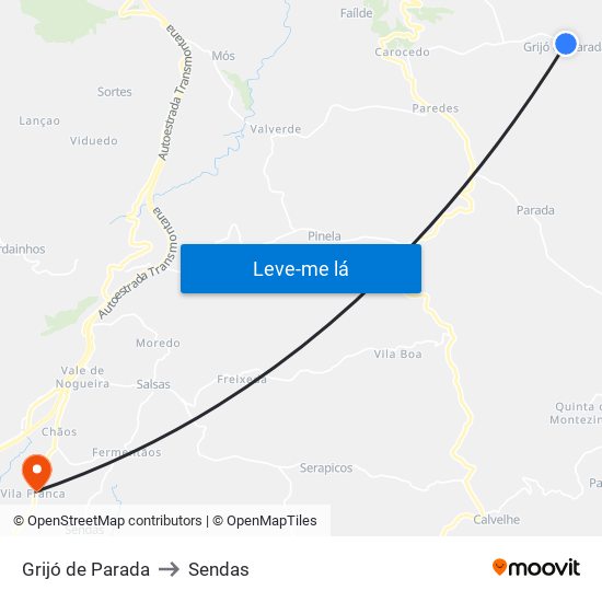 Grijó de Parada to Sendas map