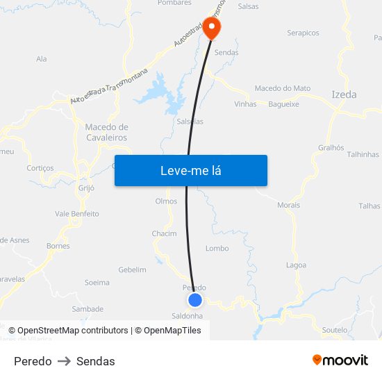 Peredo to Sendas map