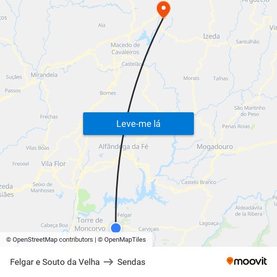 Felgar e Souto da Velha to Sendas map