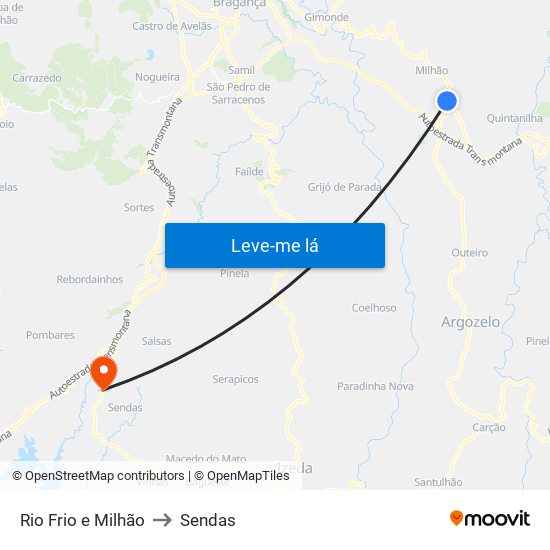 Rio Frio e Milhão to Sendas map
