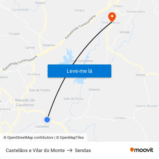 Castelãos e Vilar do Monte to Sendas map