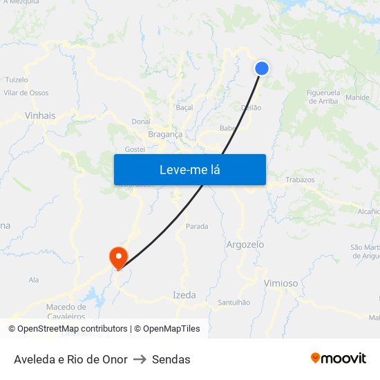 Aveleda e Rio de Onor to Sendas map