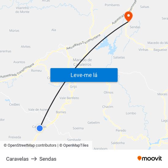 Caravelas to Sendas map