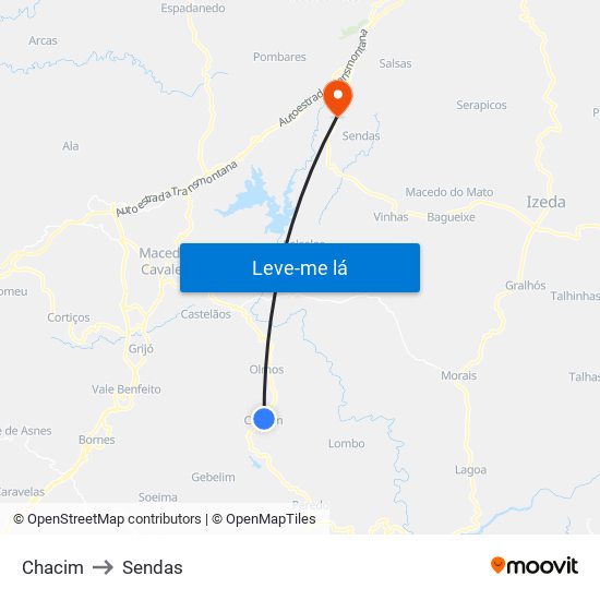 Chacim to Sendas map