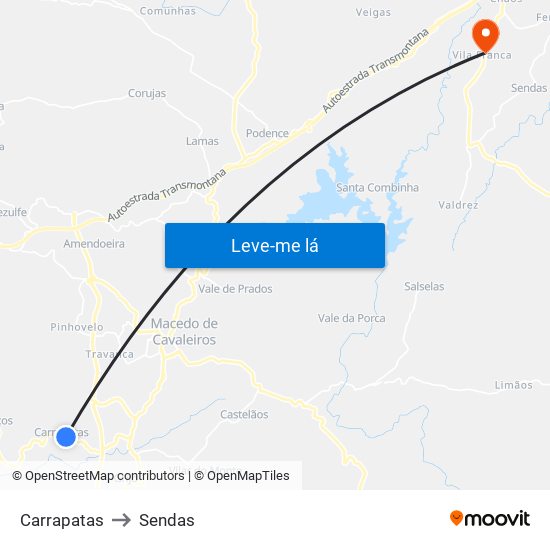 Carrapatas to Sendas map