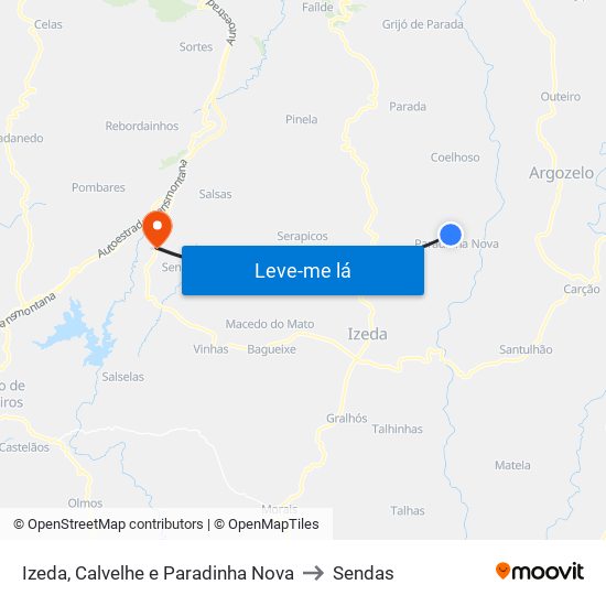 Izeda, Calvelhe e Paradinha Nova to Sendas map