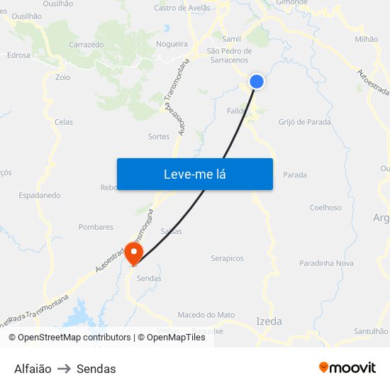 Alfaião to Sendas map