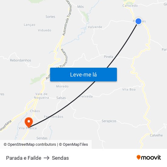 Parada e Faílde to Sendas map