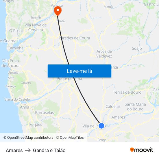 Amares to Gandra e Taião map