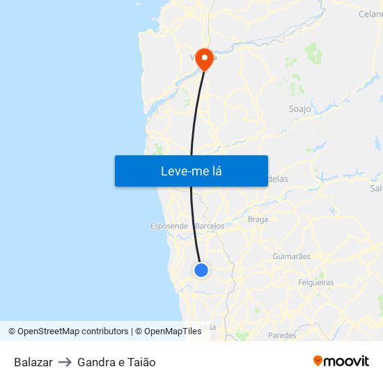 Balazar to Gandra e Taião map