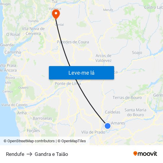 Rendufe to Gandra e Taião map