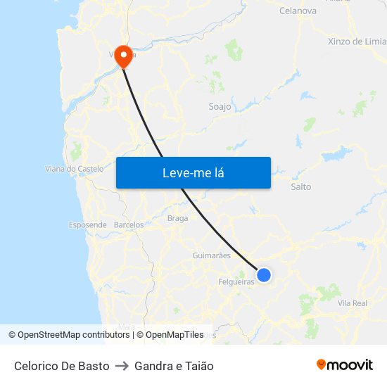 Celorico De Basto to Gandra e Taião map
