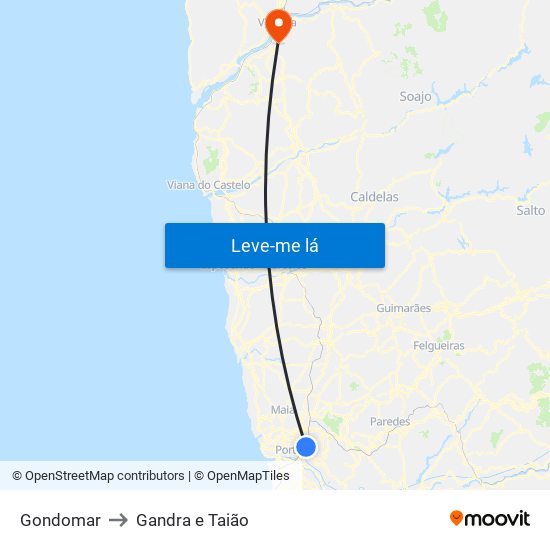 Gondomar to Gandra e Taião map