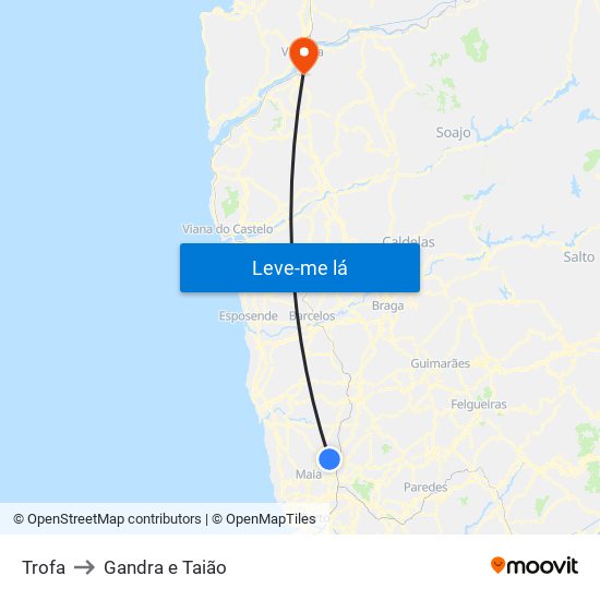 Trofa to Gandra e Taião map