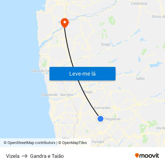 Vizela to Gandra e Taião map