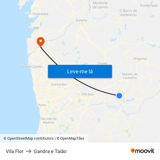 Vila Flor to Gandra e Taião map
