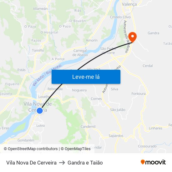 Vila Nova De Cerveira to Gandra e Taião map