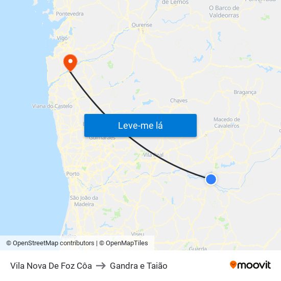 Vila Nova De Foz Côa to Gandra e Taião map