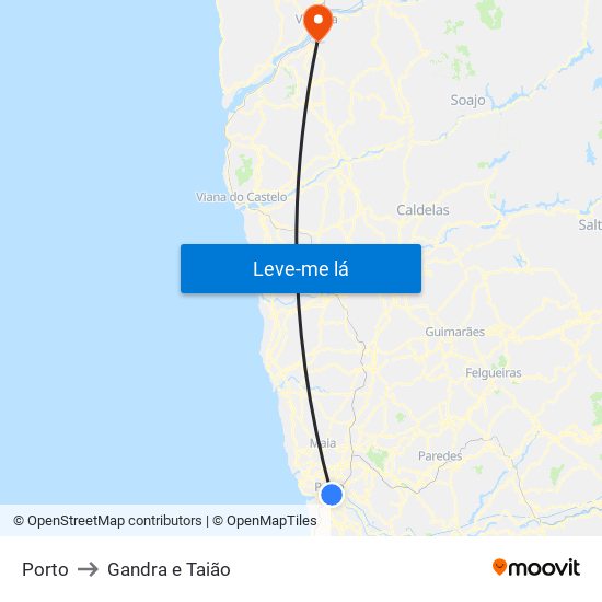Porto to Gandra e Taião map