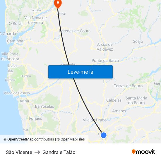 São Vicente to Gandra e Taião map