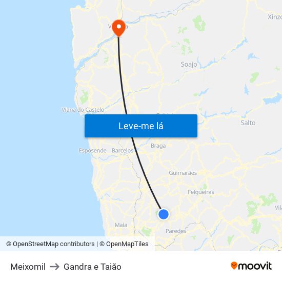Meixomil to Gandra e Taião map