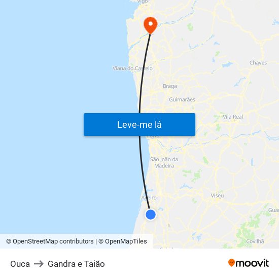 Ouca to Gandra e Taião map