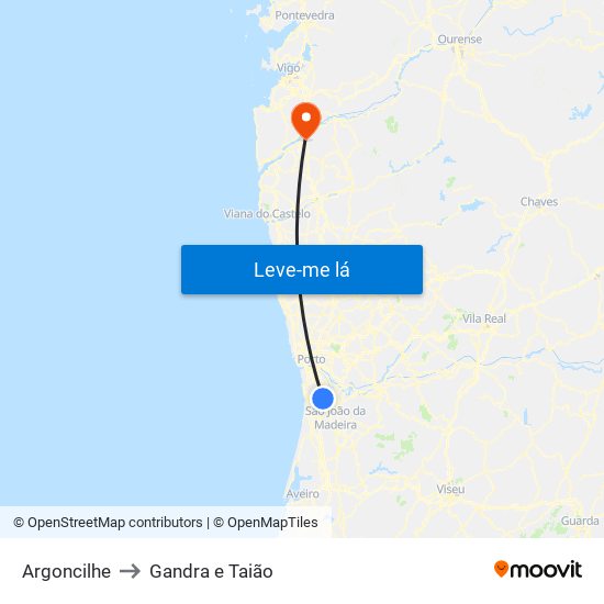 Argoncilhe to Gandra e Taião map