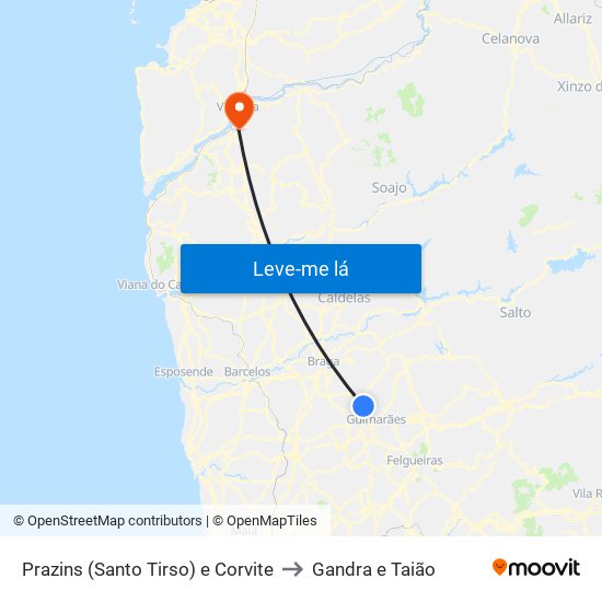 Prazins (Santo Tirso) e Corvite to Gandra e Taião map