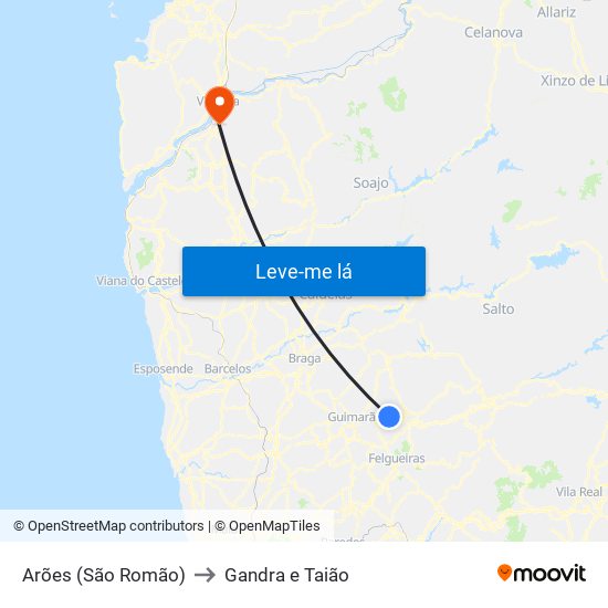 Arões (São Romão) to Gandra e Taião map